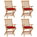 Gartenstühle mit Roten Kissen 4 Stk. Massivholz Teak