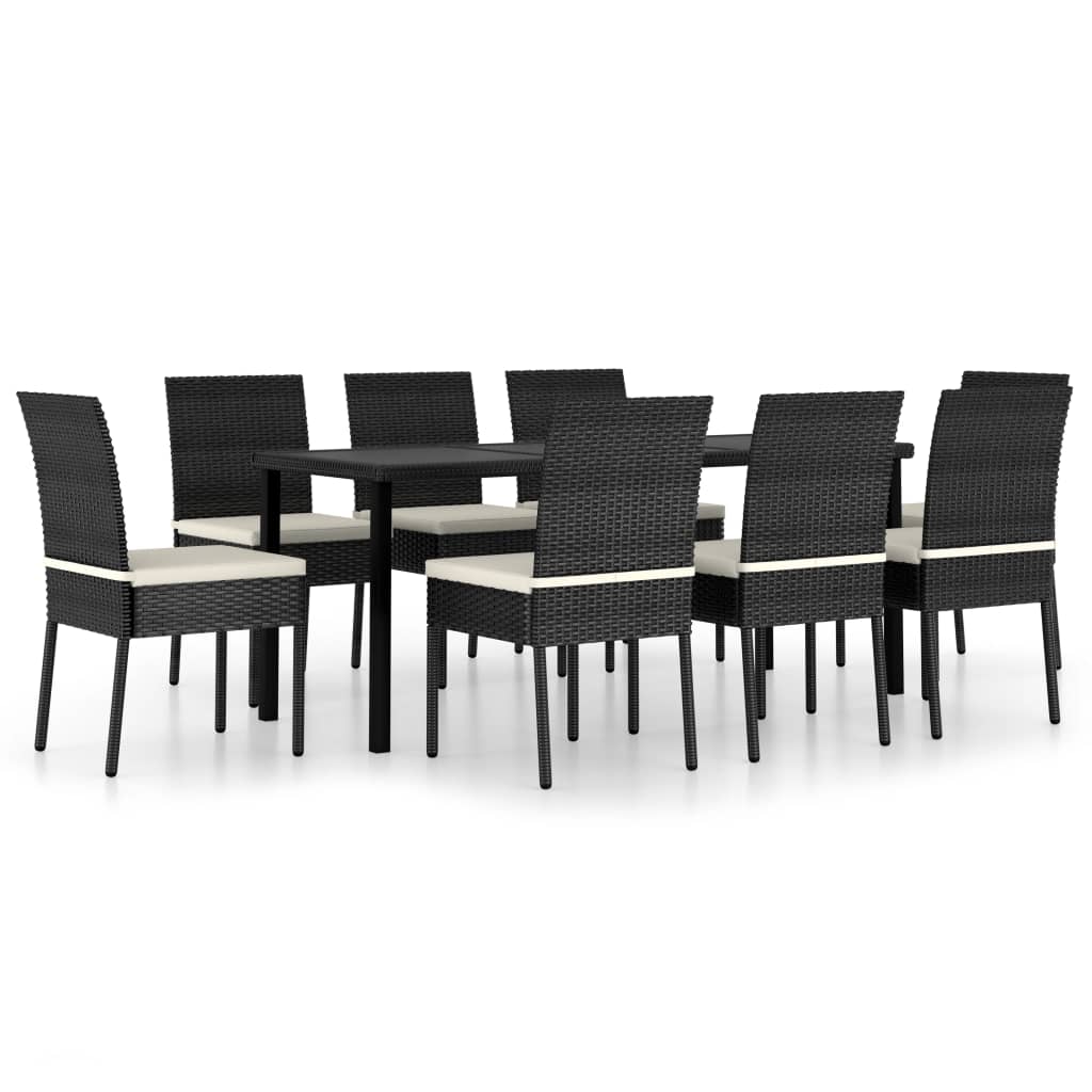 9-tlg. Garten-Essgruppe Poly Rattan Schwarz