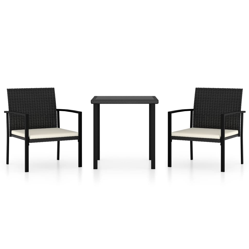 3-tlg. Garten-Essgruppe Poly Rattan Schwarz