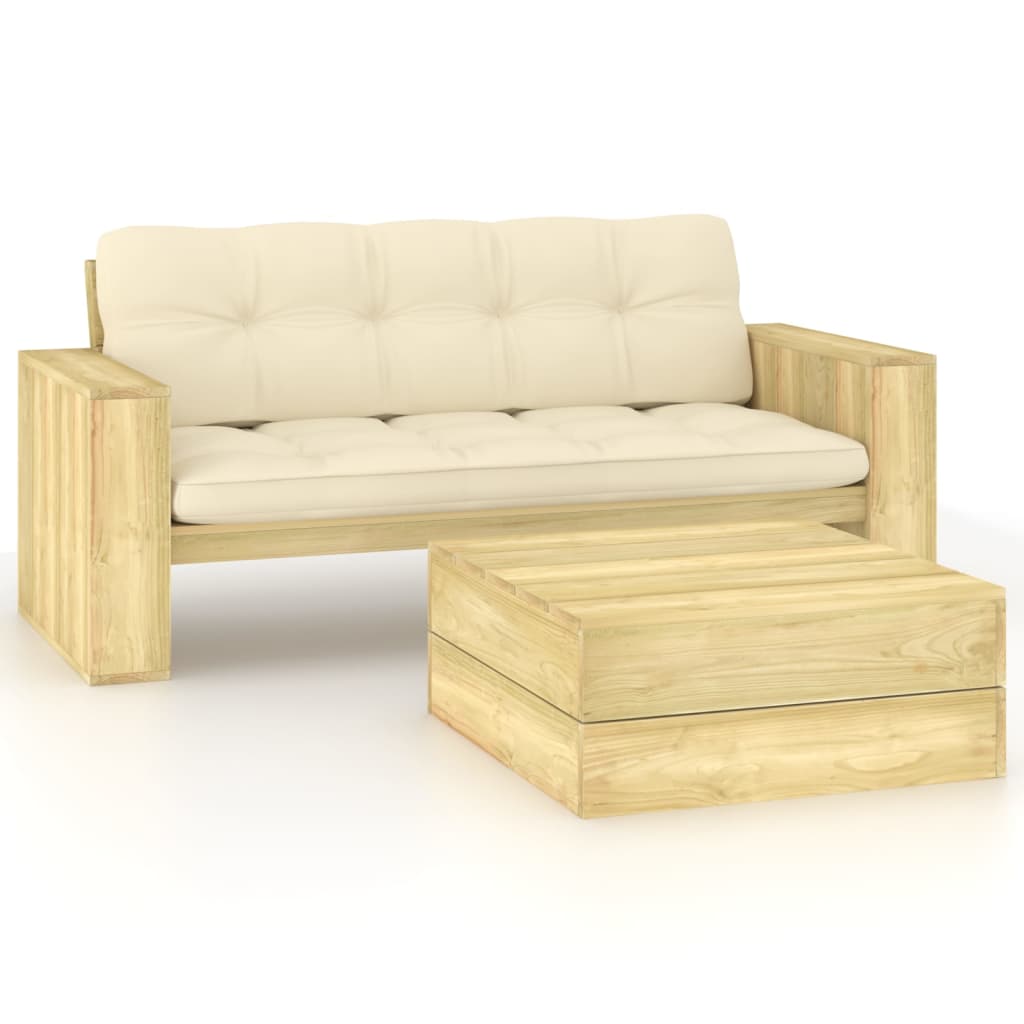 2-tlg. Garten-Lounge-Set mit Kissen Kiefernholz Imprägniert