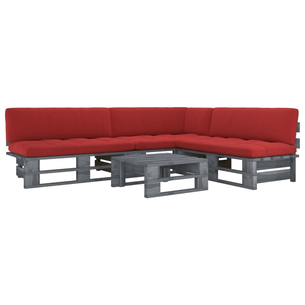 4-tlg. Paletten-Lounge-Set Grau Imprägniertes Kiefernholz