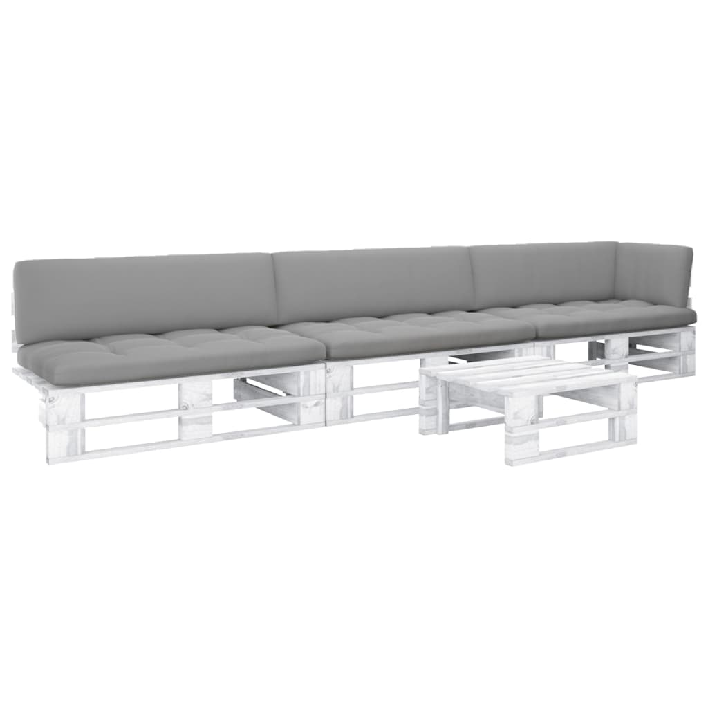 4-tlg. Paletten-Lounge-Set Weiß Imprägniertes Kiefernholz