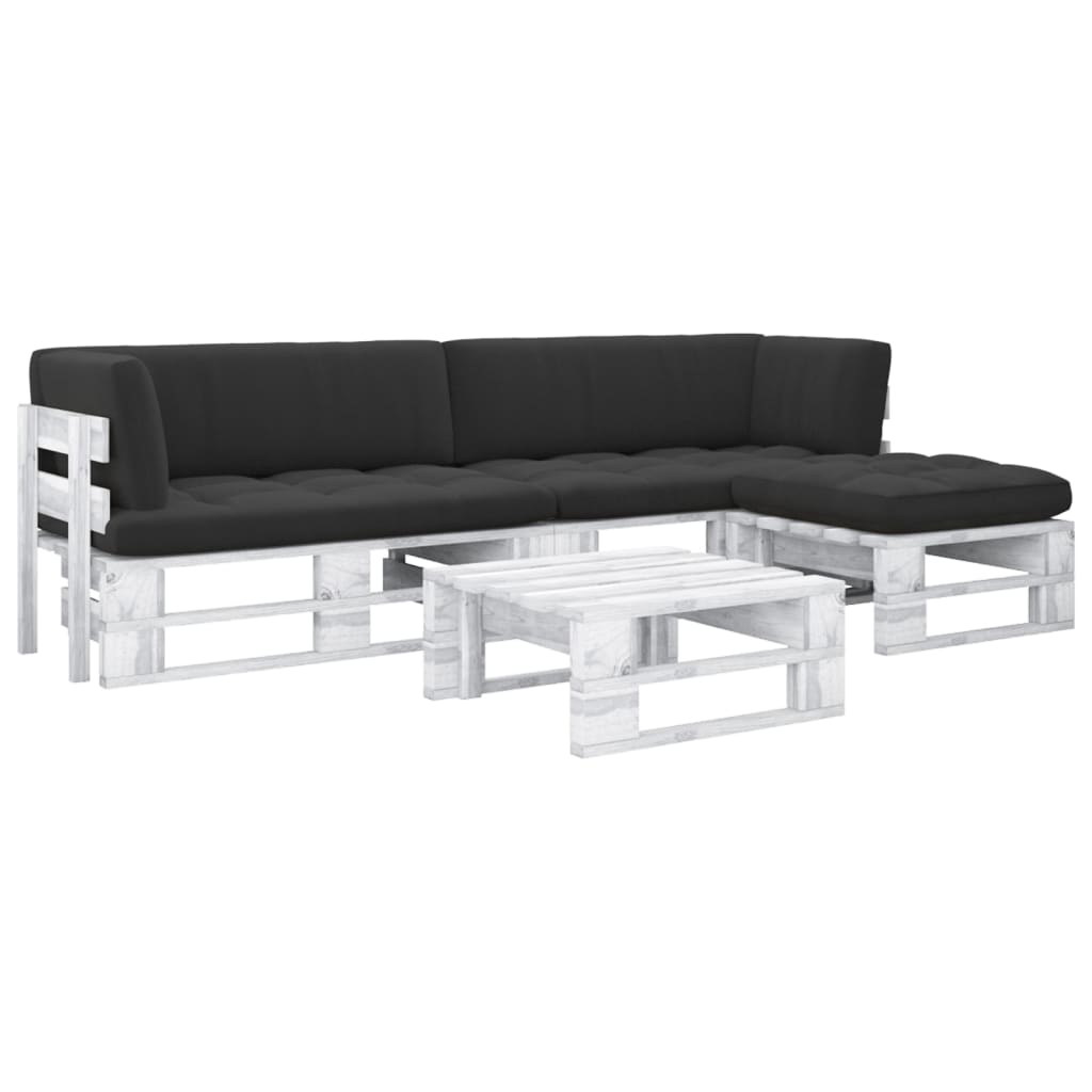 4-tlg. Paletten-Lounge-Set Weiß Imprägniertes Kiefernholz