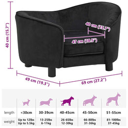 vidaXL Hundesofa Schwarz 69x49x40 cm Plüsch