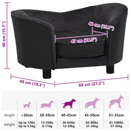 vidaXL Hundesofa Schwarz 69x49x40 cm Plüsch und Kunstleder