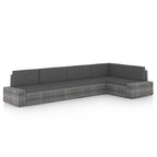 5-tlg. Garten-Lounge-Set mit Kissen Grau Poly Rattan
