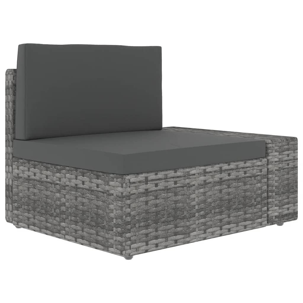 5-tlg. Garten-Lounge-Set mit Kissen Grau Poly Rattan