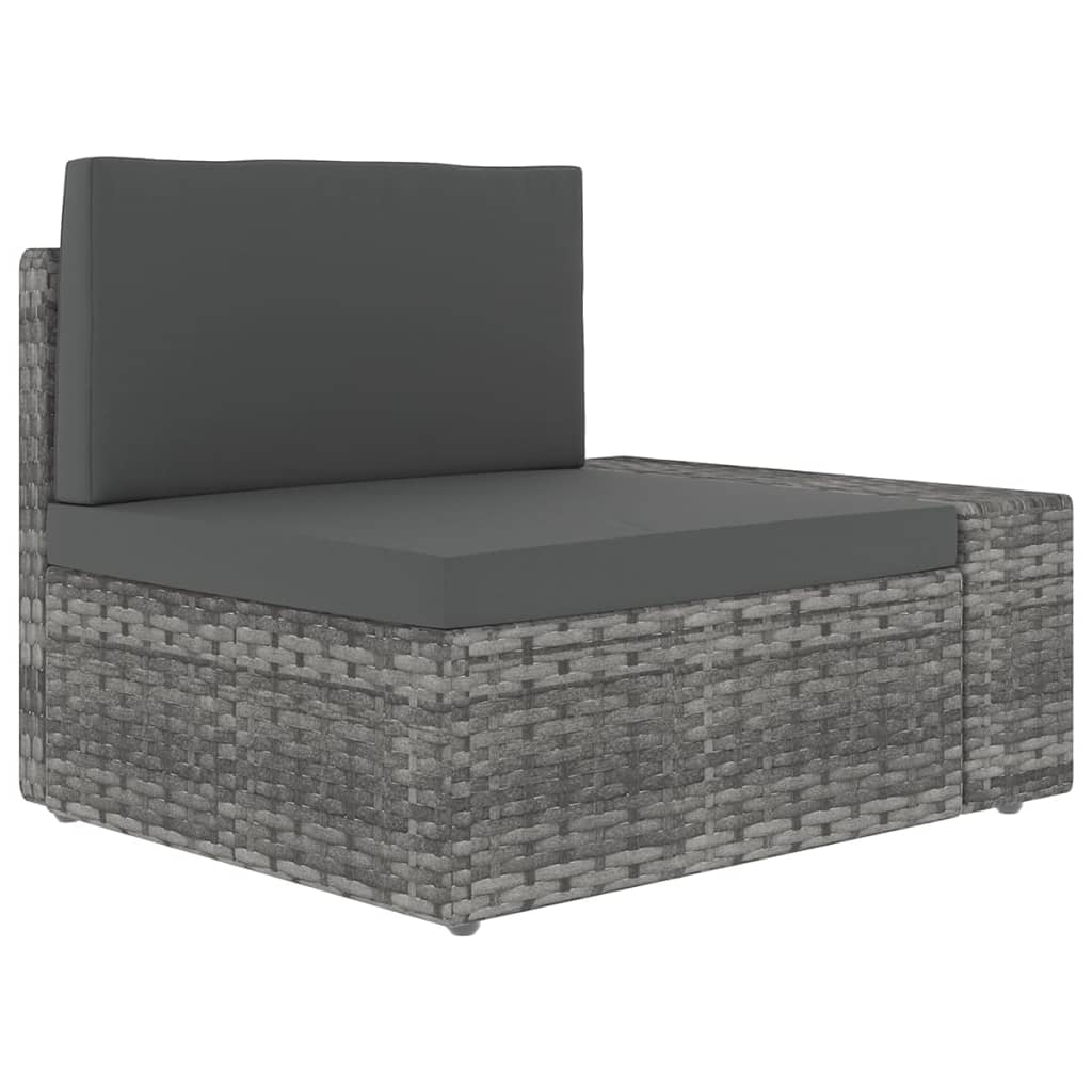 8-tlg. Garten-Lounge-Set mit Kissen Grau Poly Rattan