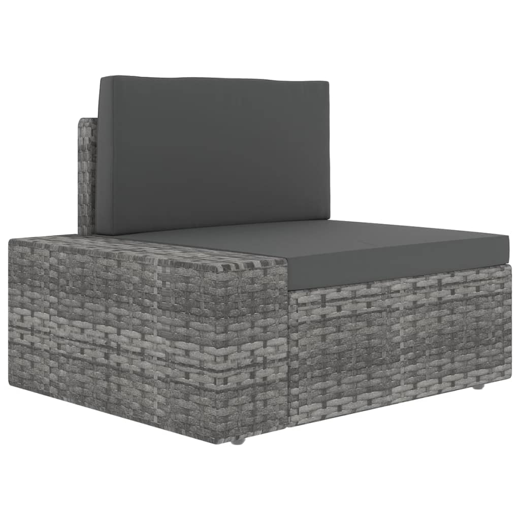 10-tlg. Garten-Lounge-Set mit Kissen Grau Poly Rattan