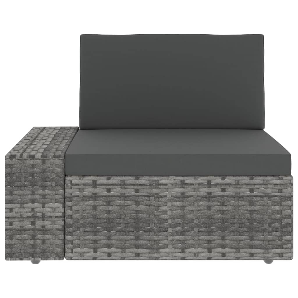10-tlg. Garten-Lounge-Set mit Kissen Grau Poly Rattan