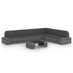 7-tlg. Garten-Lounge-Set mit Kissen Grau Poly Rattan