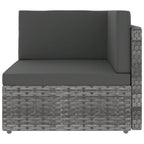 7-tlg. Garten-Lounge-Set mit Kissen Grau Poly Rattan