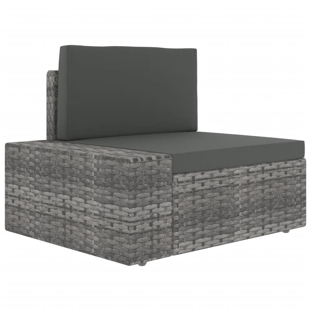 7-tlg. Garten-Lounge-Set mit Kissen Grau Poly Rattan