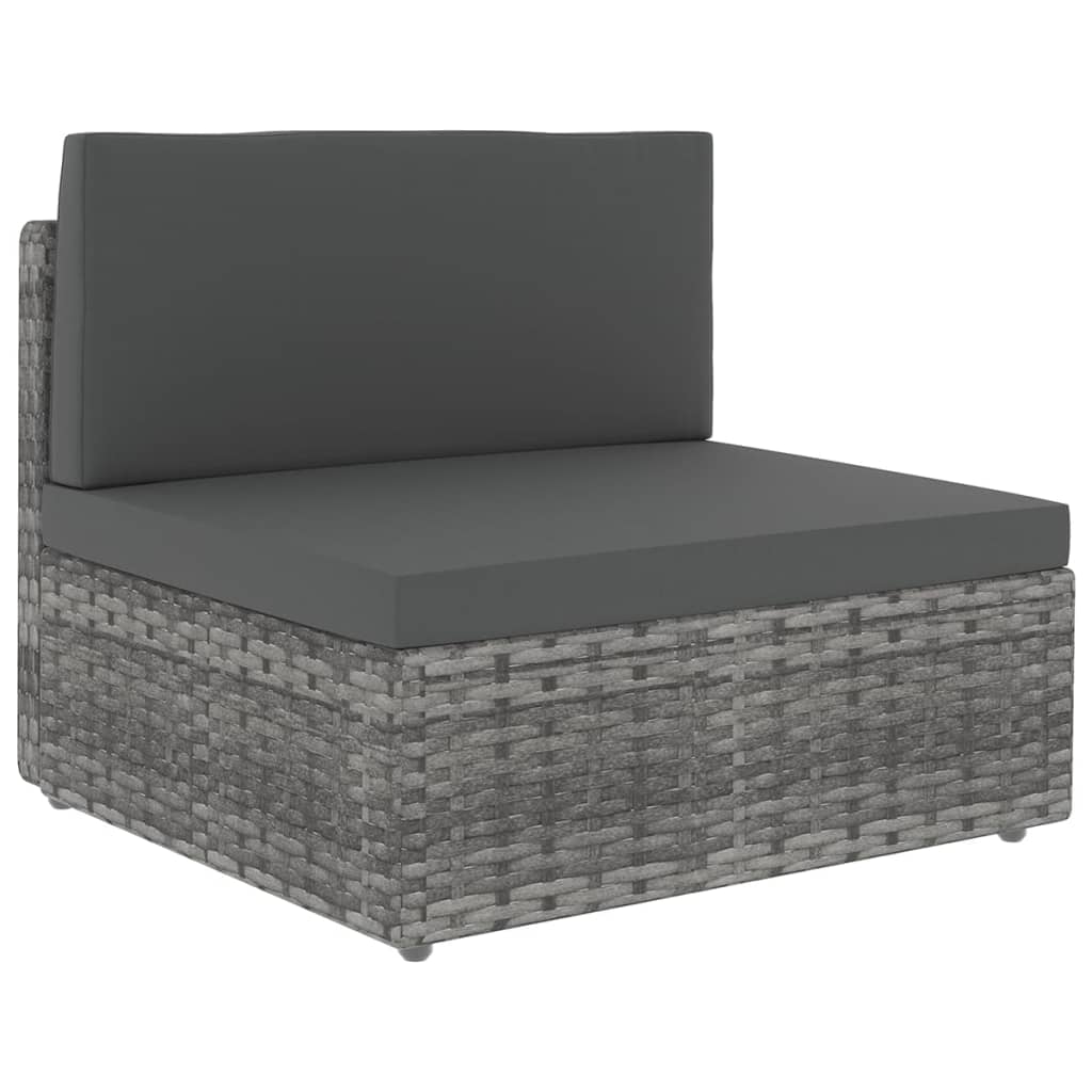 11-tlg. Garten-Lounge-Set mit Kissen Grau Poly Rattan