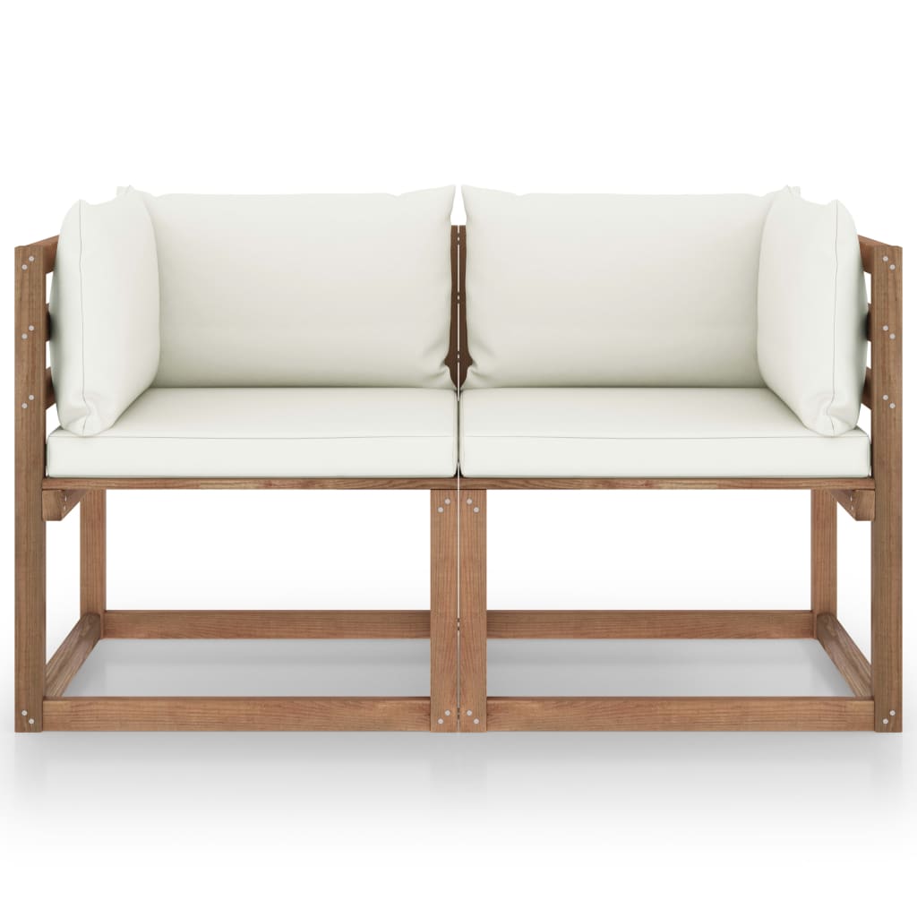 Garten-Palettensofa 2-Sitzer mit Kissen in Creme Kiefernholz