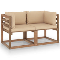 Garten-Palettensofa 2-Sitzer mit Kissen in Beige Kiefernholz