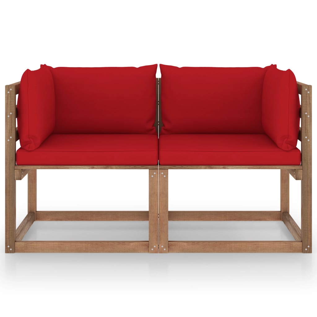 Garten-Palettensofa 2-Sitzer mit Kissen in Rot Kiefernholz