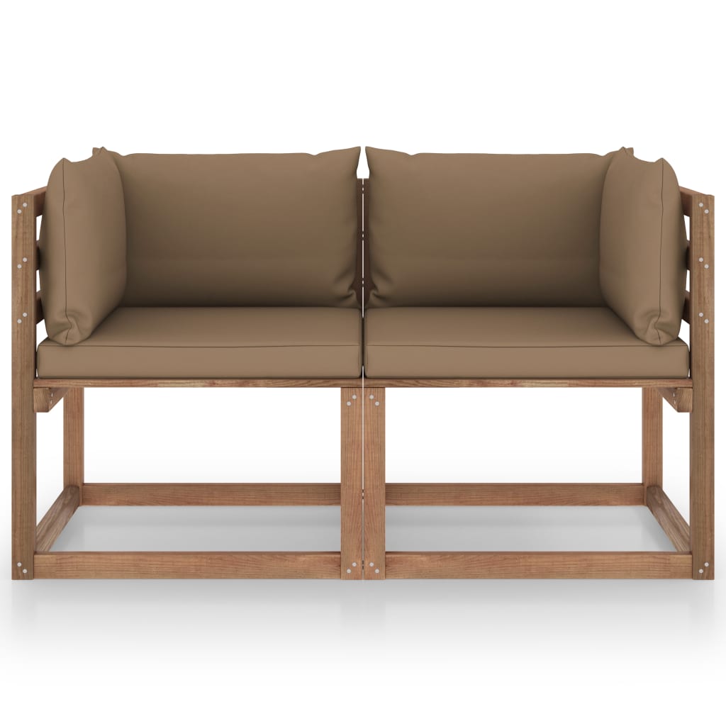 Garten-Palettensofa 2-Sitzer mit Kissen in Taupe Kiefernholz