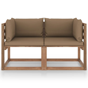 Garten-Palettensofa 2-Sitzer mit Kissen in Taupe Kiefernholz