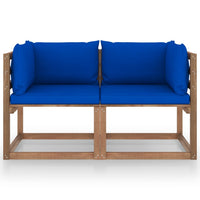 Garten-Palettensofa 2-Sitzer mit Kissen in Blau Kiefernholz