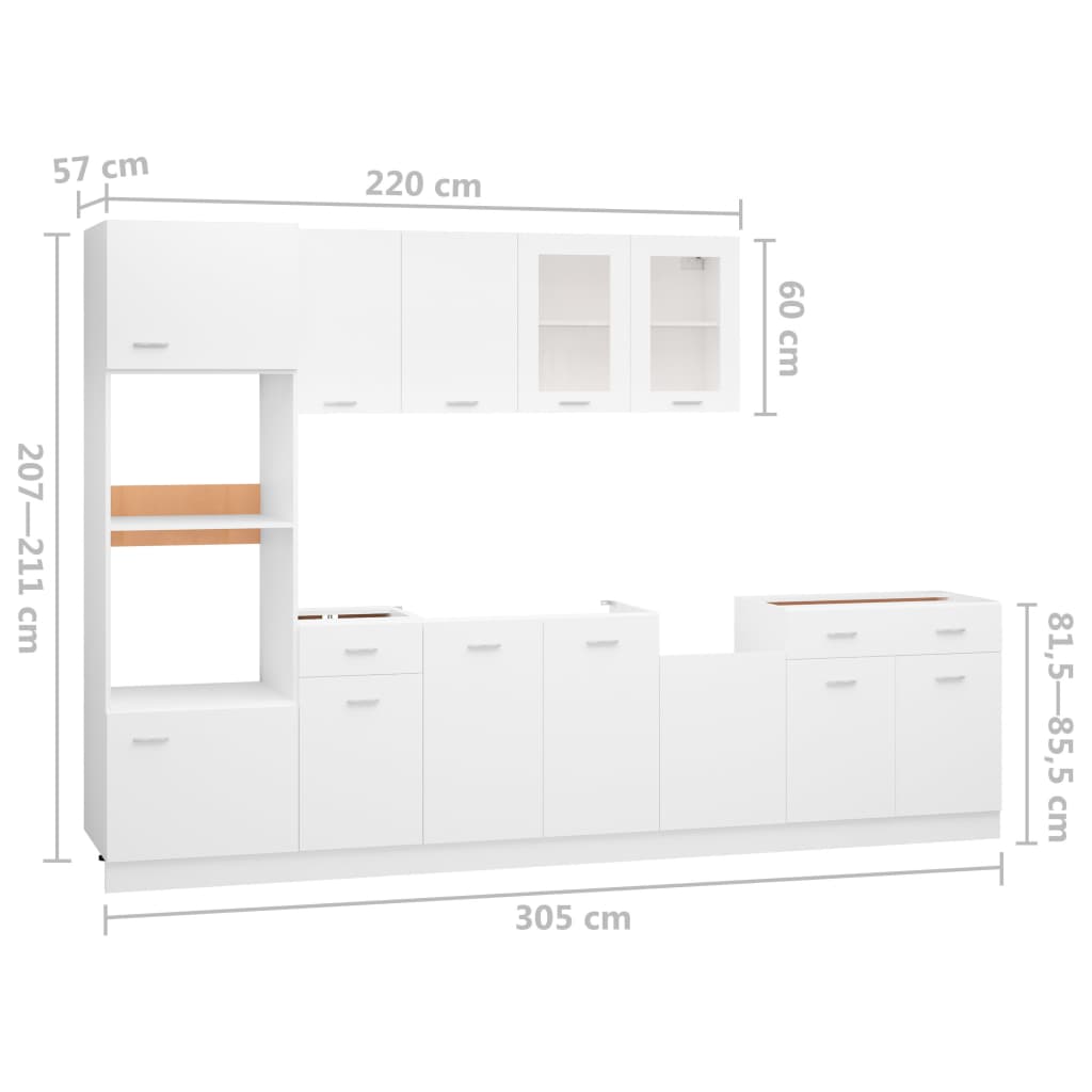 7-tlg. Küchenzeile Weiß Holzwerkstoff