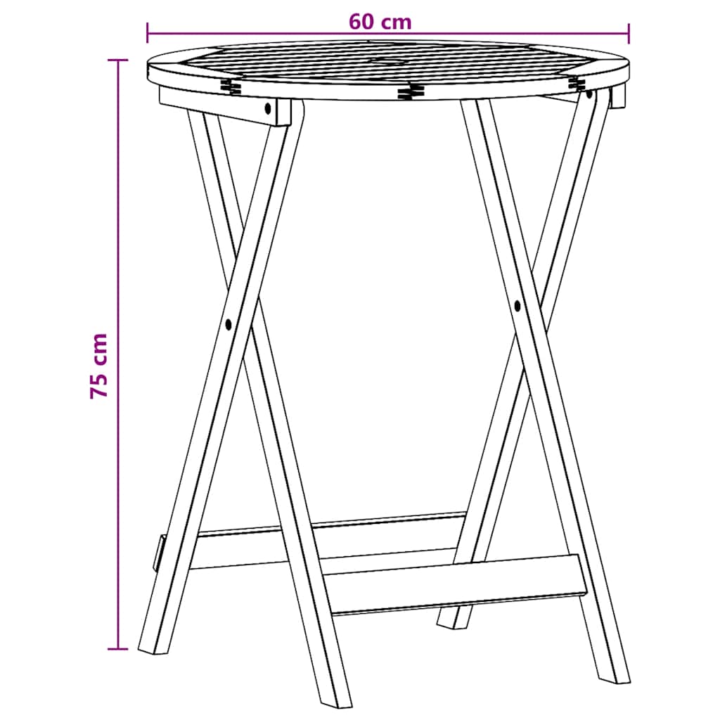Klappbarer Gartentisch Ø60x75 cm Massivholz Eukalyptus