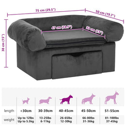 vidaXL Hundesofa mit Schublade Dunkelgrau 75x50x38 cm Plüsch