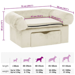 vidaXL Hundesofa mit Schublade Creme 75x50x38 cm Plüsch