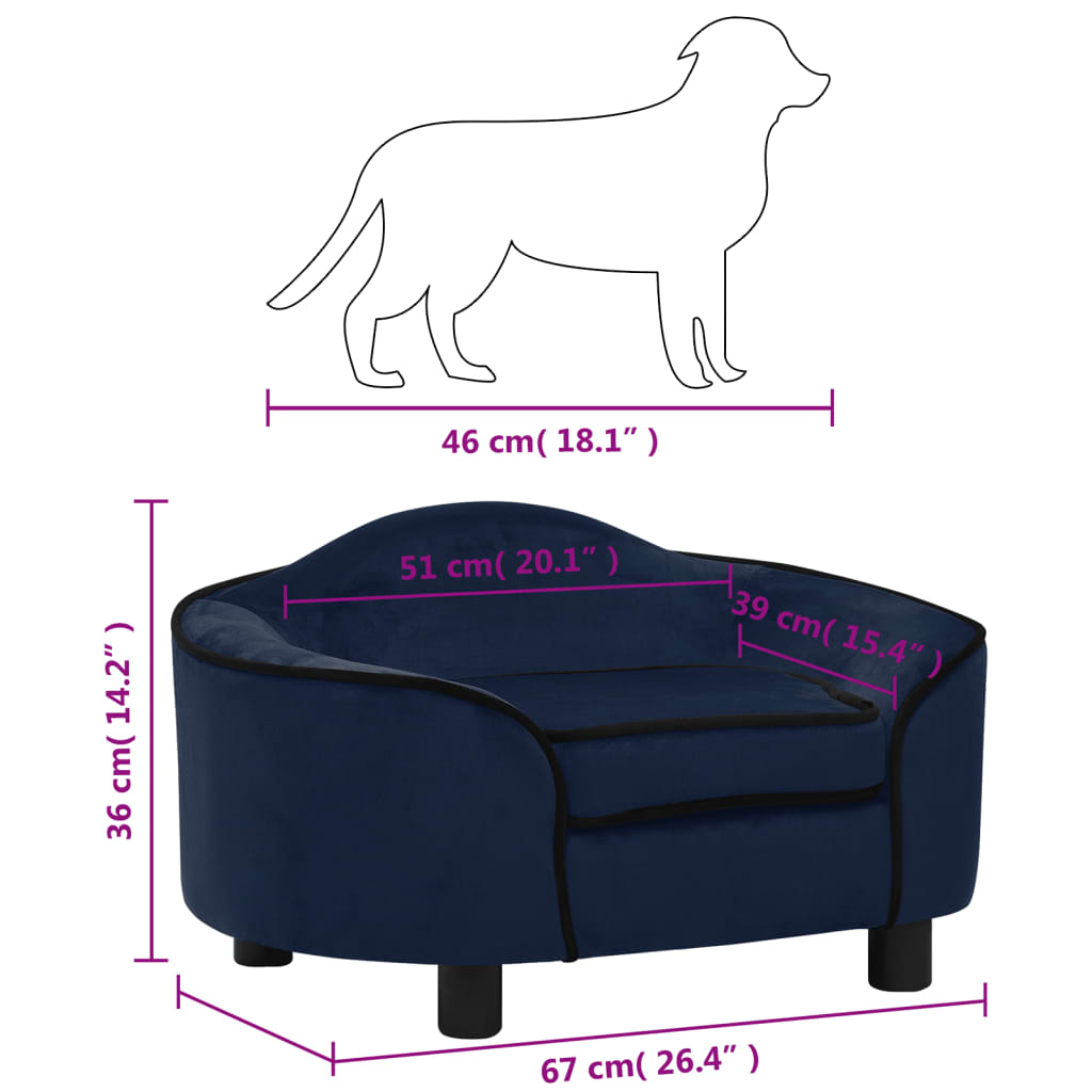 Hundesofa Blau 67x47x36 cm Plüsch