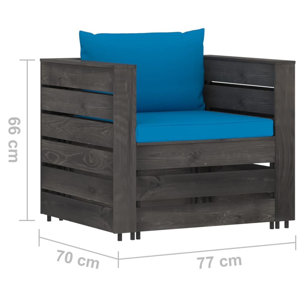 2-tlg. Garten-Lounge-Set mit Kissen Grau Imprägniertes Holz