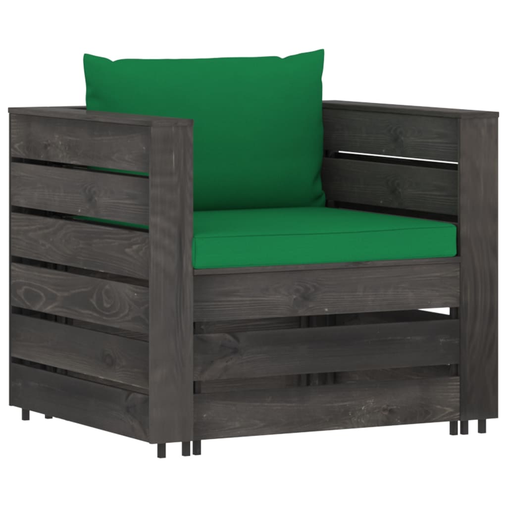 2-tlg. Garten-Lounge-Set mit Kissen Grau Imprägniertes Holz