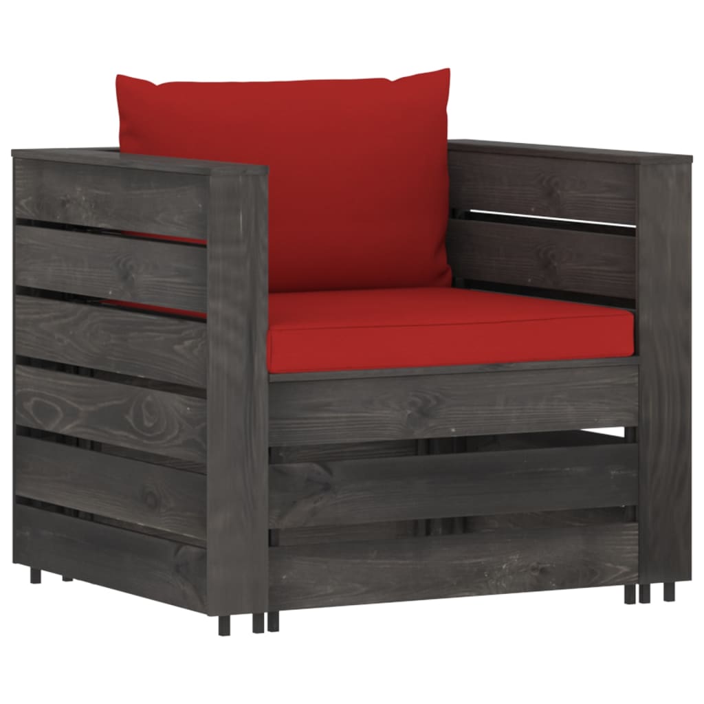 2-tlg. Garten-Lounge-Set mit Kissen Grau Imprägniertes Holz