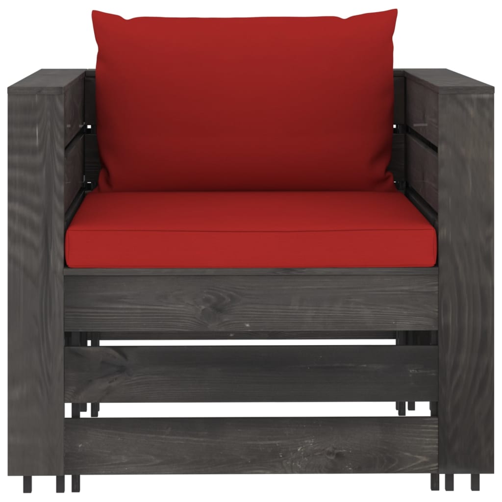 2-tlg. Garten-Lounge-Set mit Kissen Grau Imprägniertes Holz