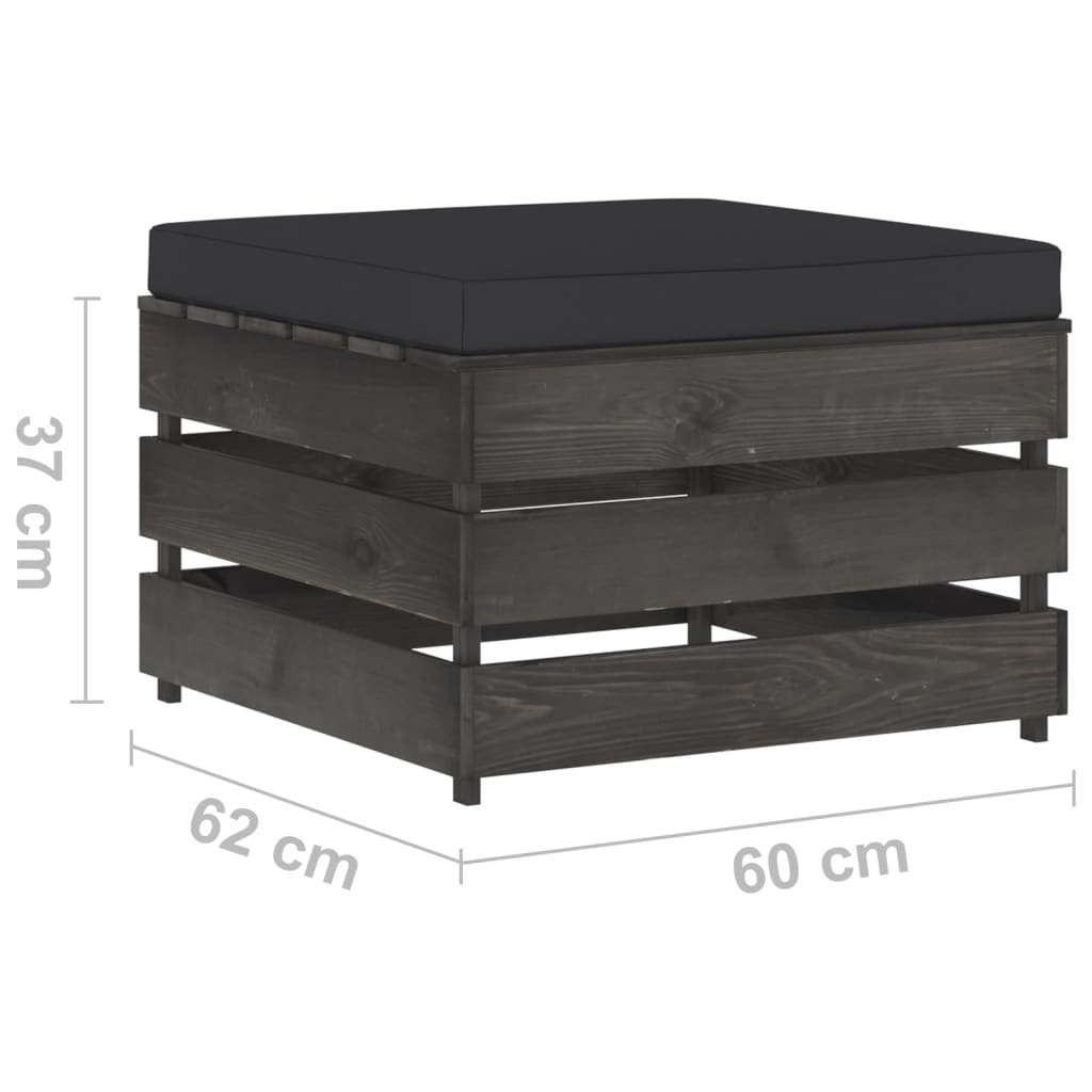 2-tlg. Garten-Lounge-Set mit Kissen Grau Imprägniertes Holz