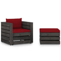 2-tlg. Garten-Lounge-Set mit Kissen Grau Imprägniertes Holz