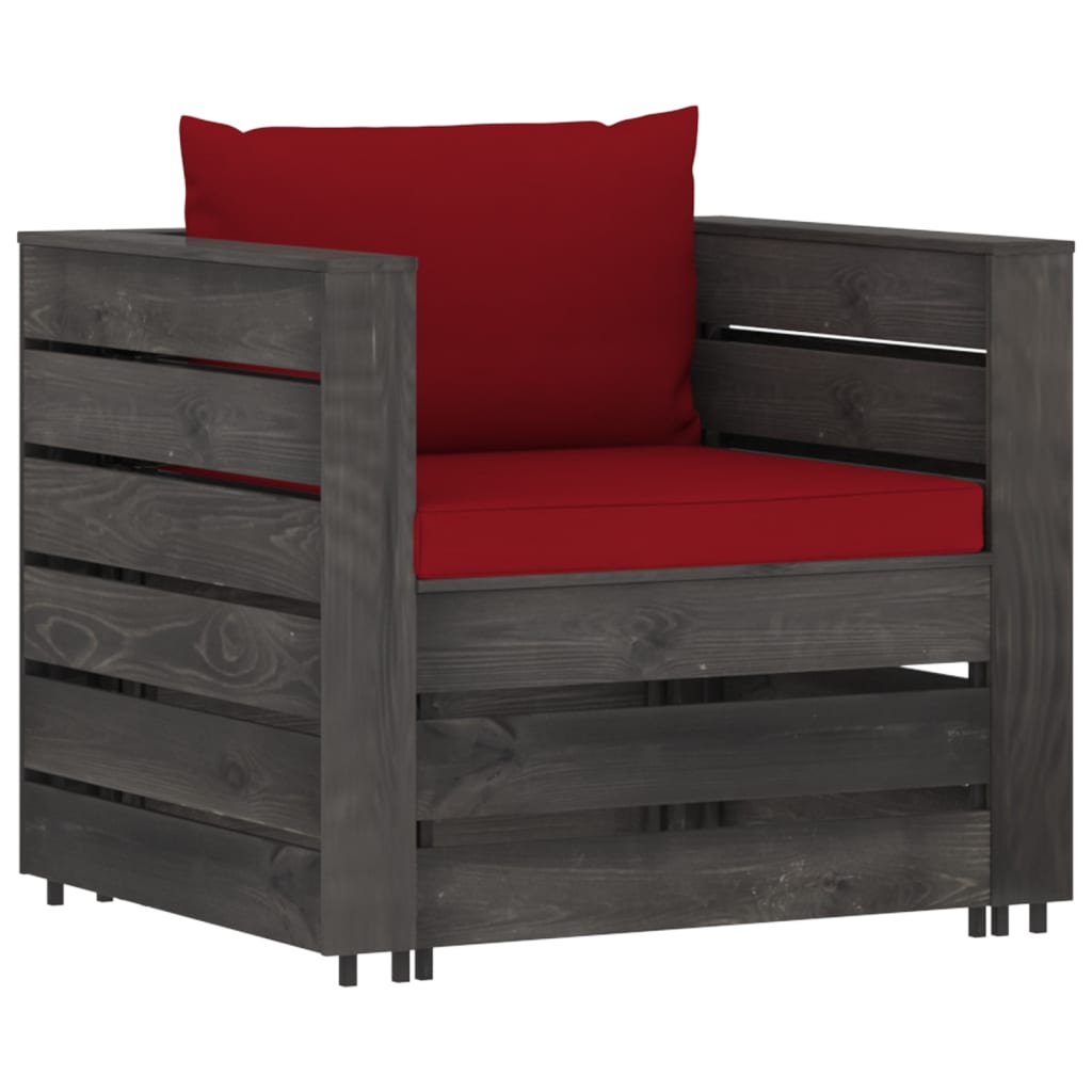 2-tlg. Garten-Lounge-Set mit Kissen Grau Imprägniertes Holz
