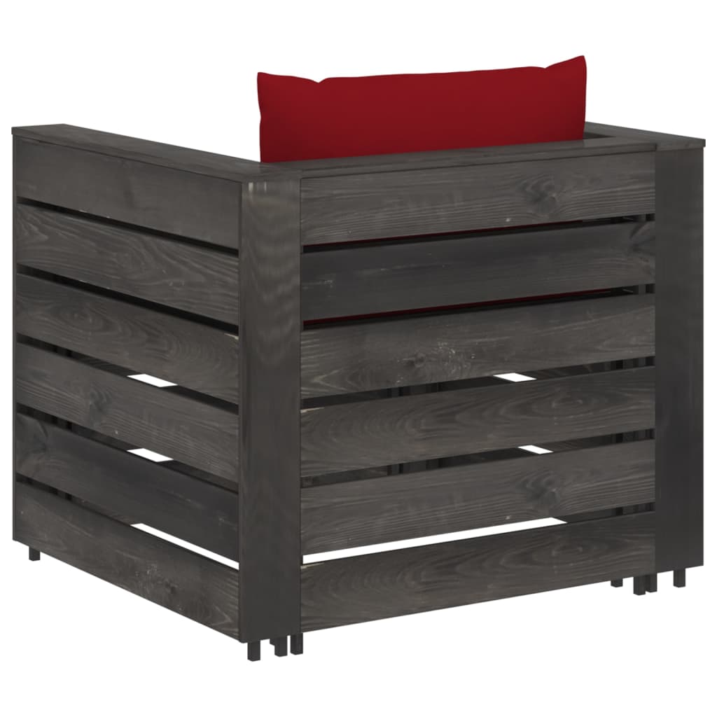 2-tlg. Garten-Lounge-Set mit Kissen Grau Imprägniertes Holz