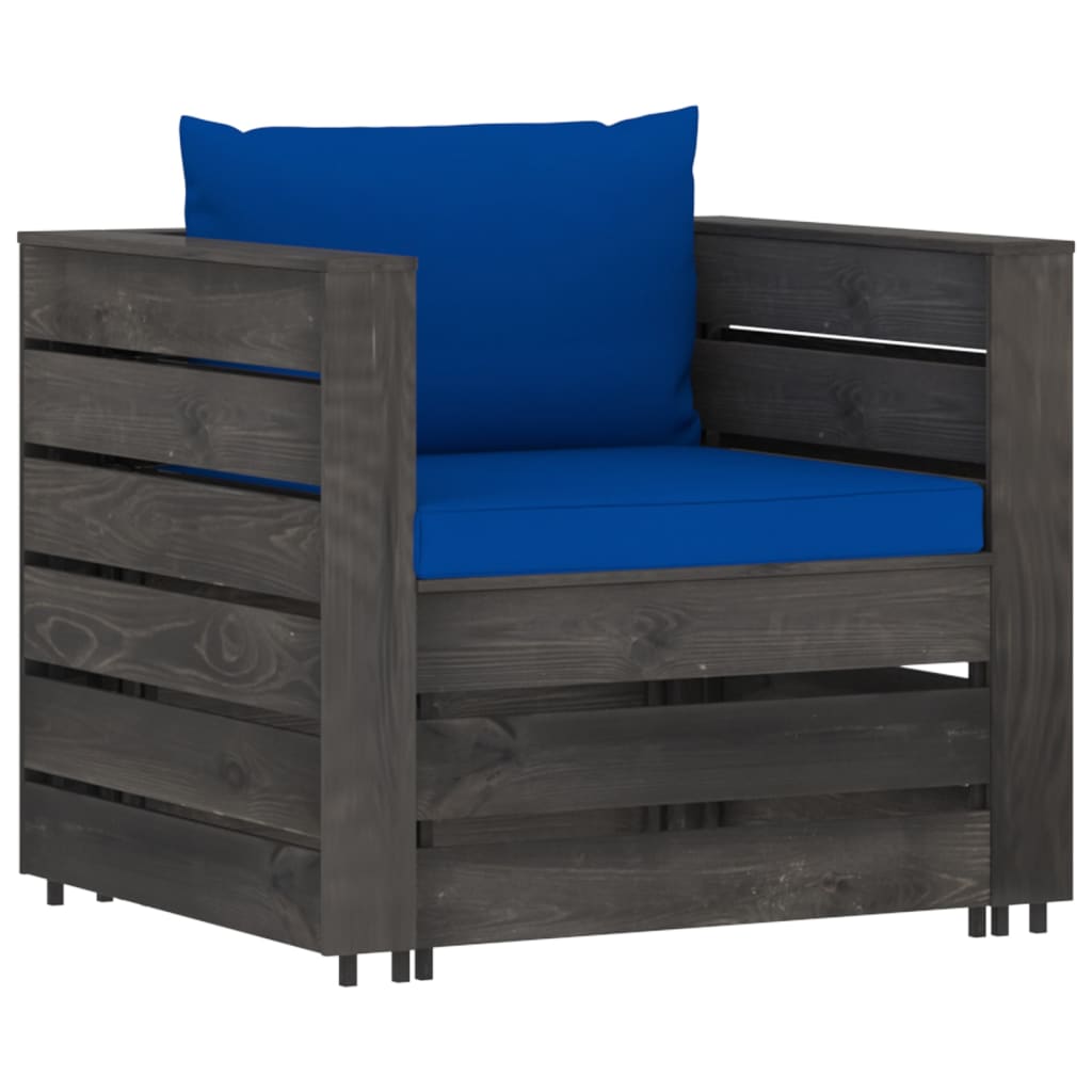 2-tlg. Garten-Lounge-Set mit Kissen Grau Imprägniertes Holz