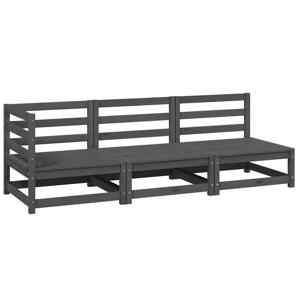 3-tlg. Garten-Lounge-Set Grau Kiefer Massivholz