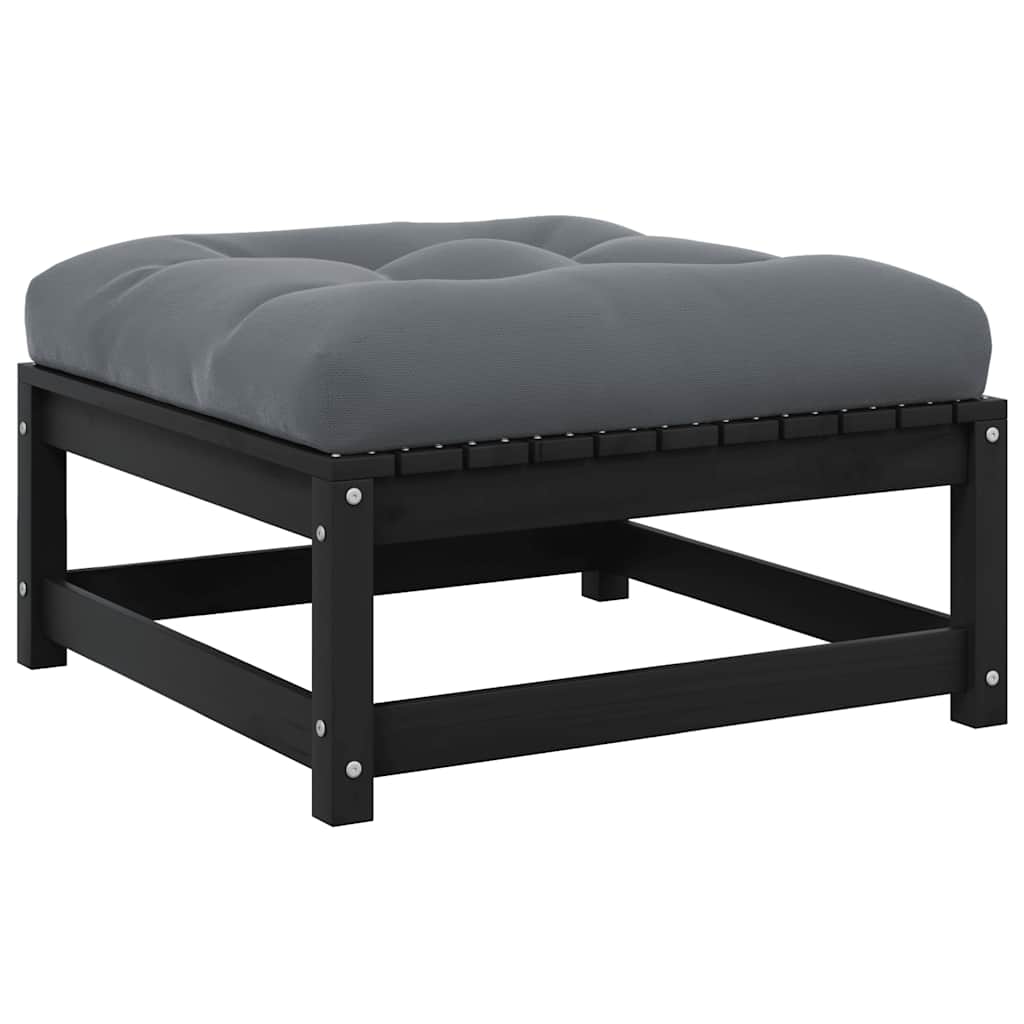 Garten-Fußhocker mit Kissen Schwarz Kiefer Massivholz