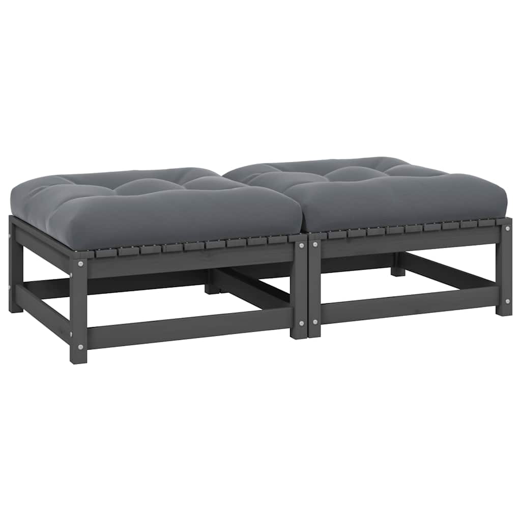 Garten-Fußhocker mit Kissen 2 Stk. Grau Massivholz Kiefer