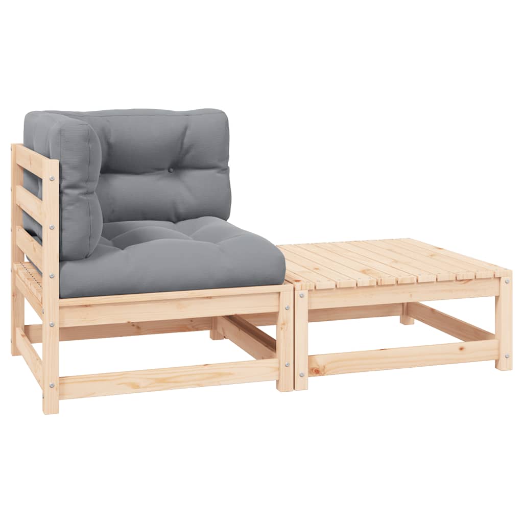 2-tlg. Garten-Lounge-Set mit Kissen Kiefer Massivholz