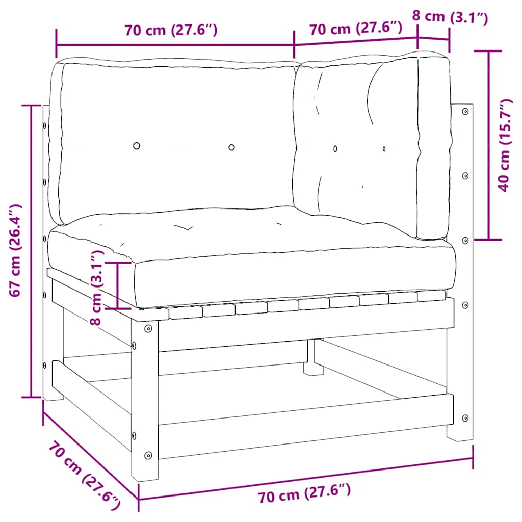 2-tlg. Garten-Lounge-Set mit Kissen Kiefer Massivholz