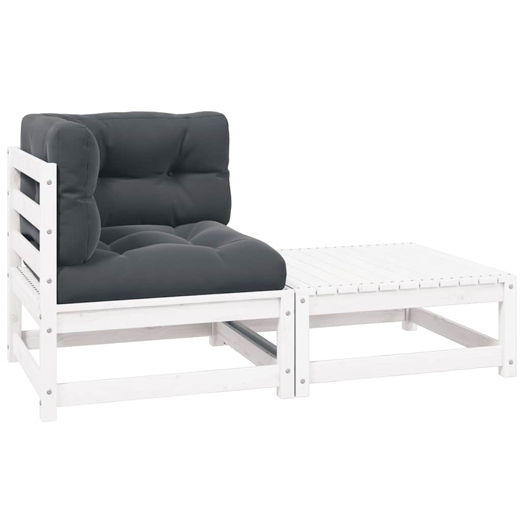 2-tlg. Garten-Lounge-Set mit Kissen Weiß Kiefer Massivholz