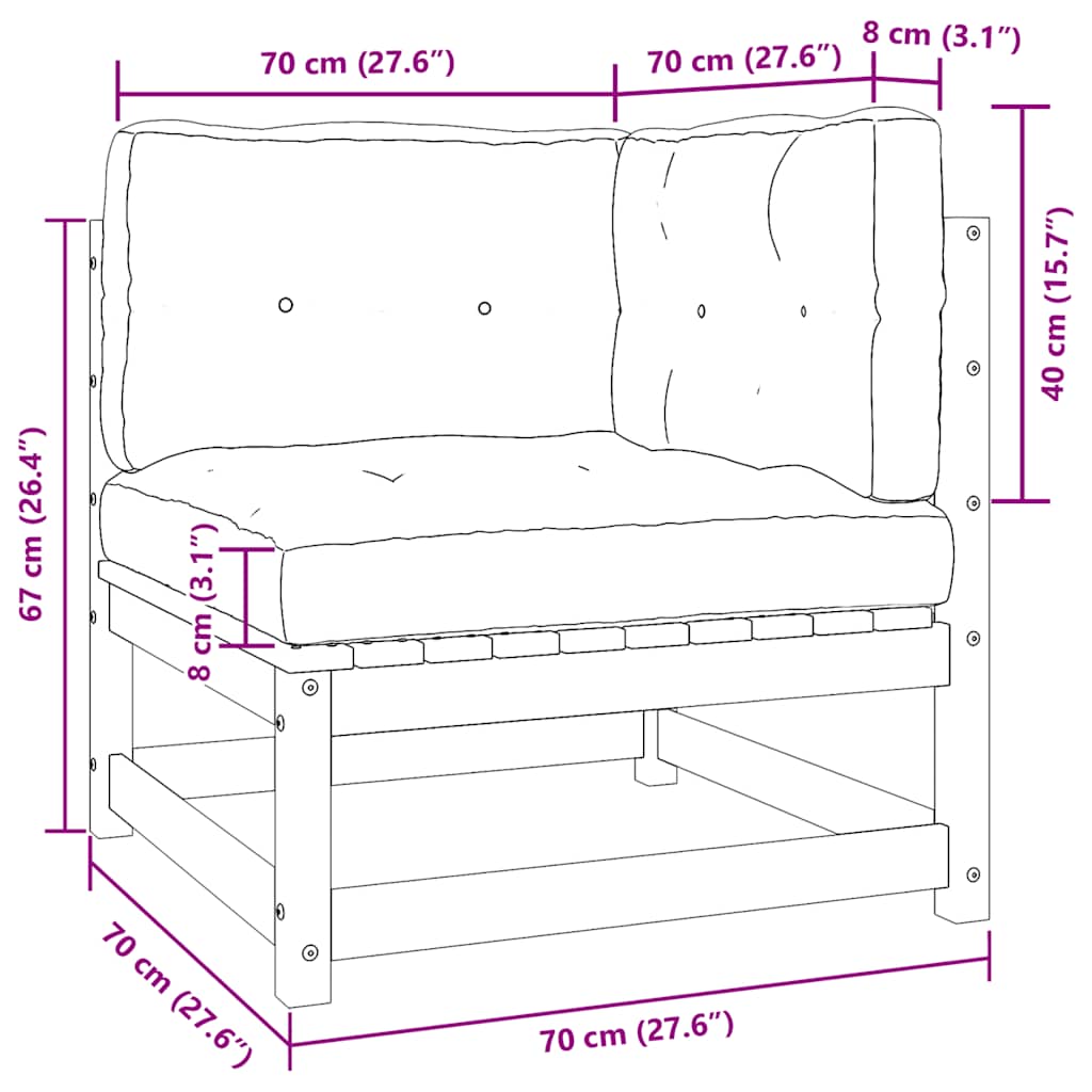 2-tlg. Garten-Lounge-Set mit Kissen Schwarz Kiefer Massivholz