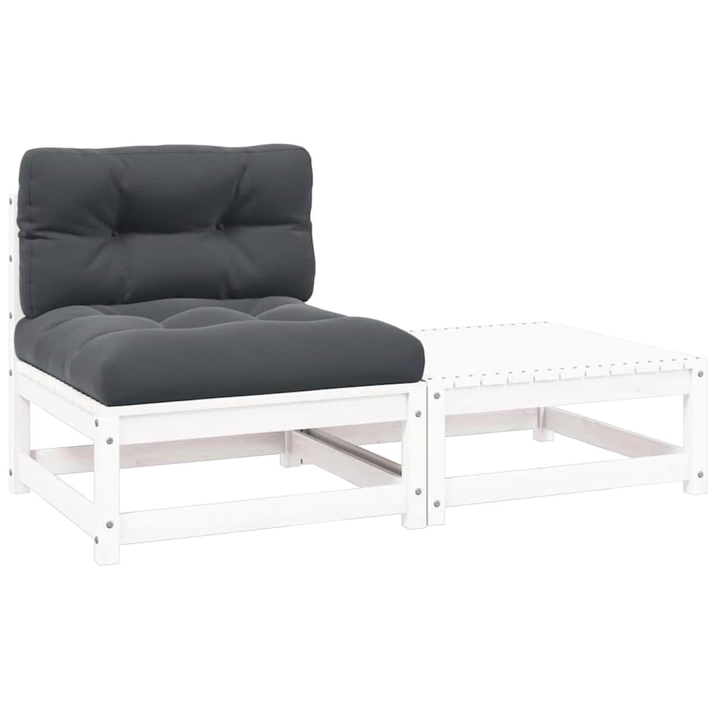 2-tlg. Garten-Lounge-Set mit Kissen Weiß Kiefer Massivholz