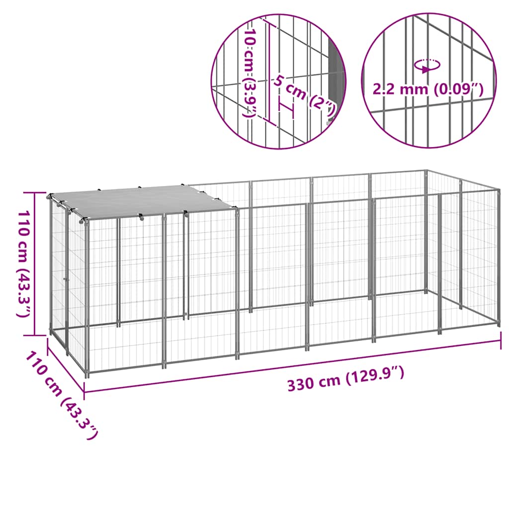 Hundezwinger Silbern 330x110x110 cm Stahl