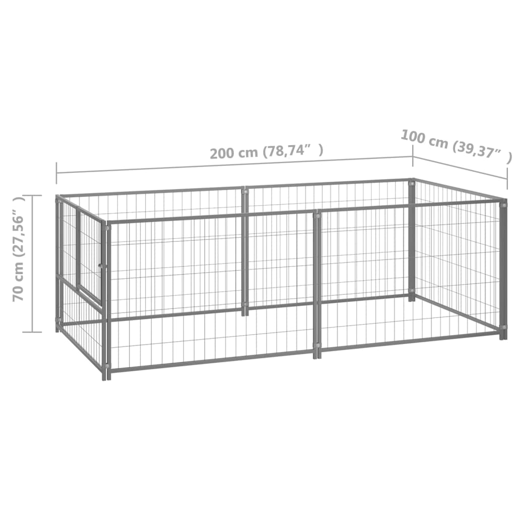 Hundezwinger Silbern 200x100x70 cm Stahl