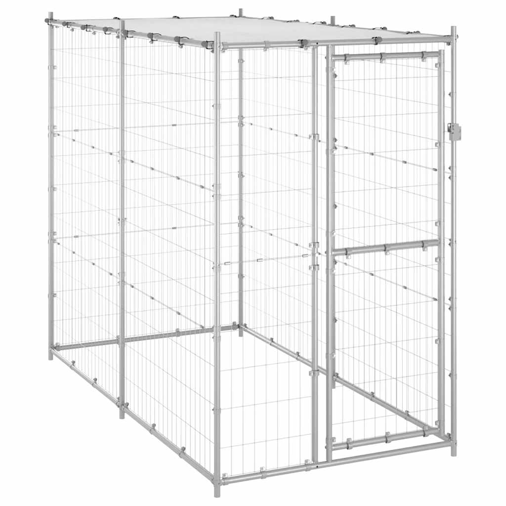 Outdoor-Hundezwinger mit Dach Verzinkter Stahl 110x220x180 cm