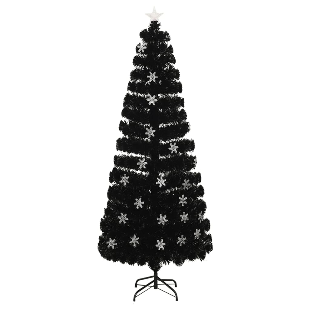 Weihnachtsbaum mit LED-Schneeflocken Schwarz 240 cm Fiberoptik